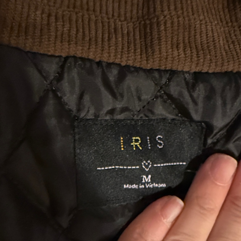 Iris Basic Black Bomber Jacket with Tan Collar NWT - image 7